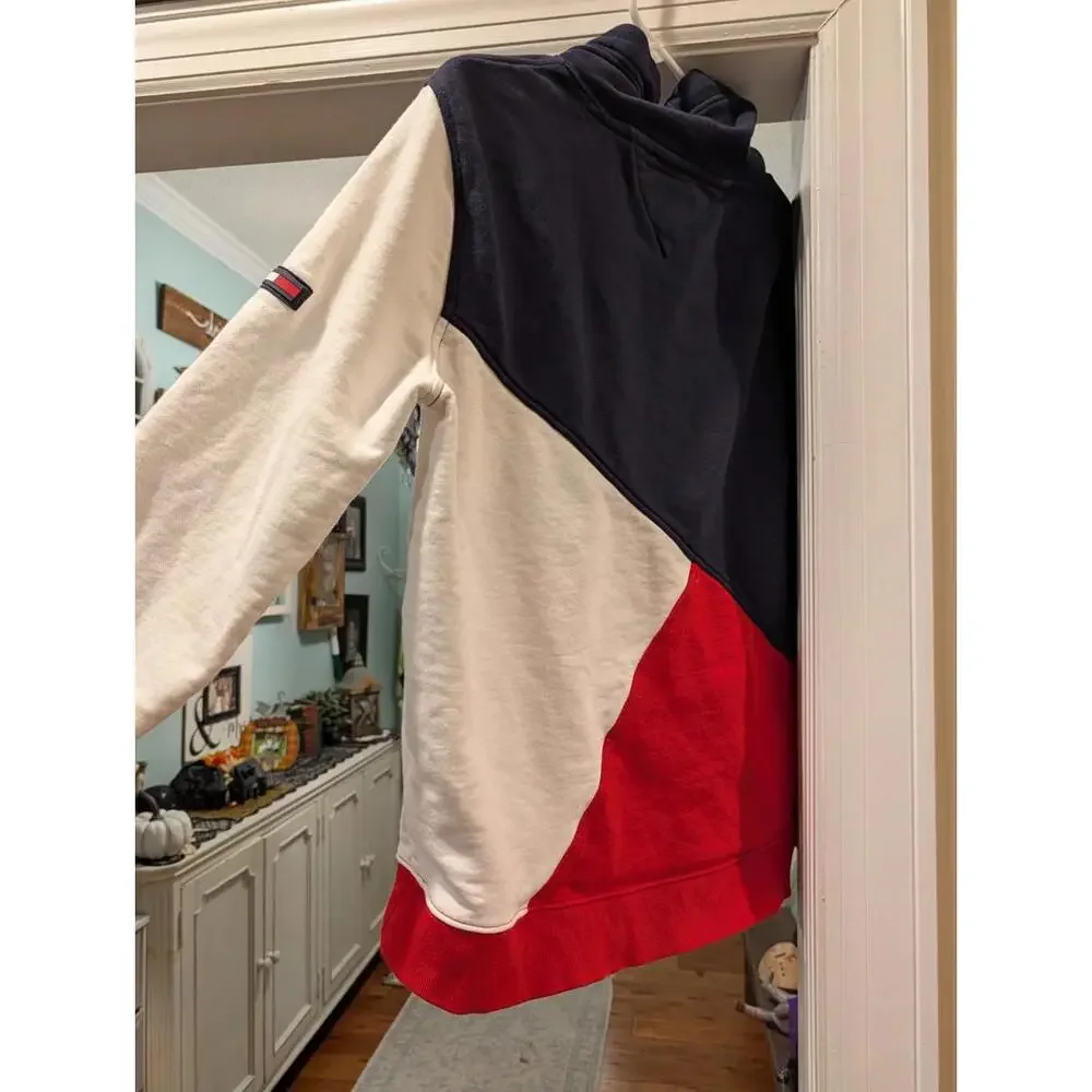 Vtg Style Tommy Hilfiger Denim Pullover Sweatshirt Large Red White Blue - Picture 3 of 8
